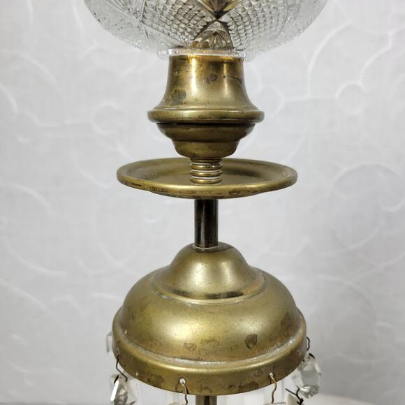 Antique Brass Girandole Candlesticks 11" Gold 8 Clear Hanging Crystals Set of 2 - Picture 15 of 16